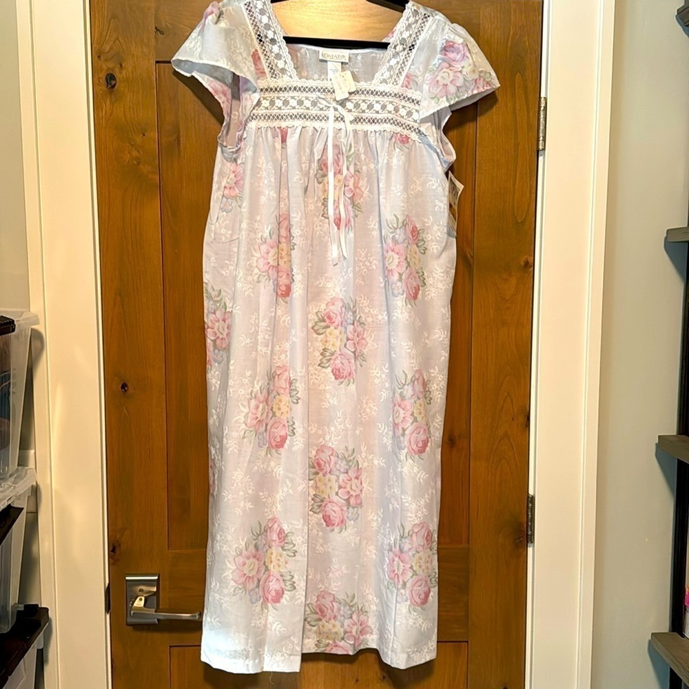 NWT Komar VTG Floral Nightgown Womens M Pink Rose Lace Cotton blend Cottage core
